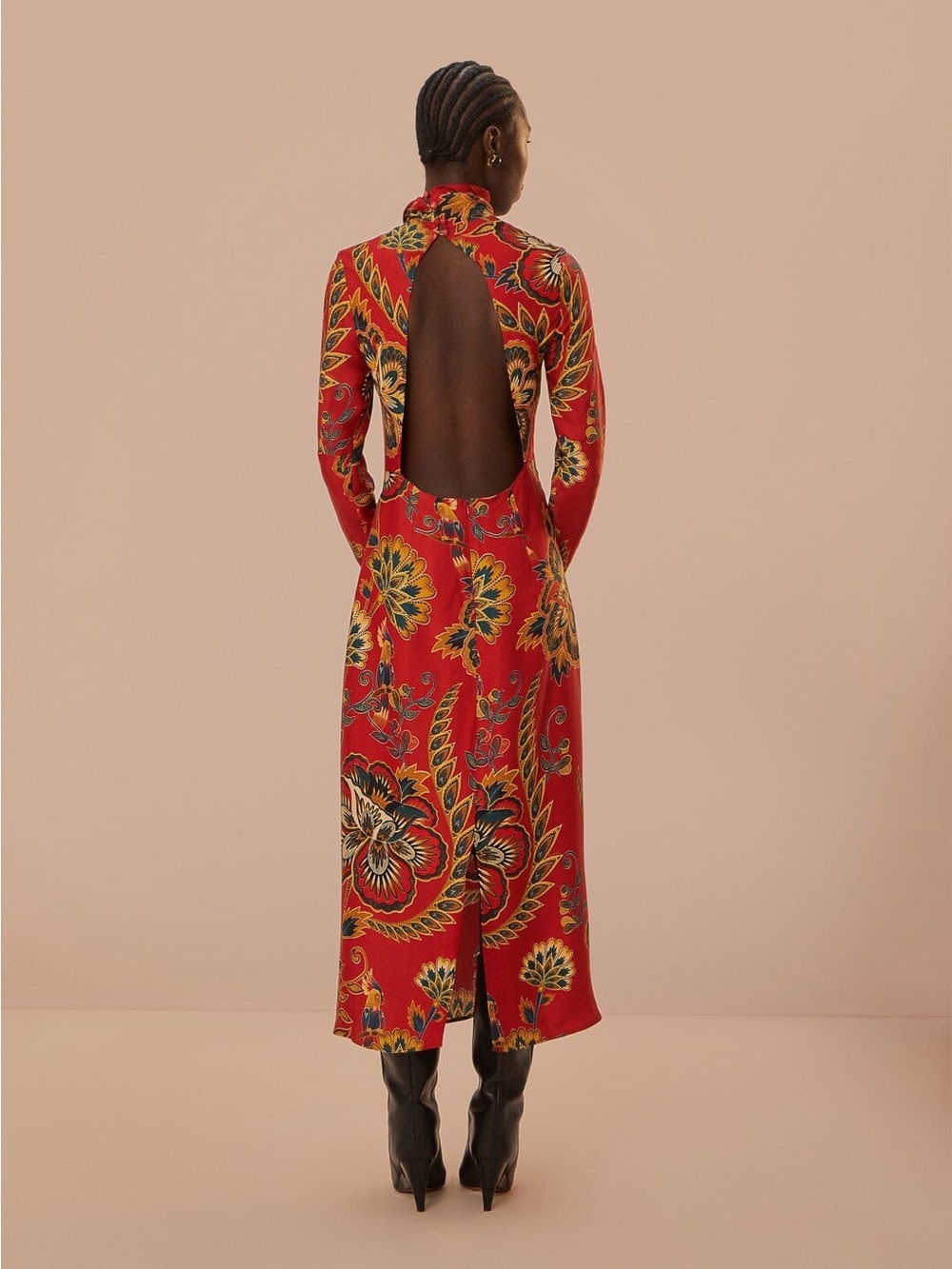NWT FARM RIO Red Maxi Floral Cutout Midi Dress - Picture 3 of 16
